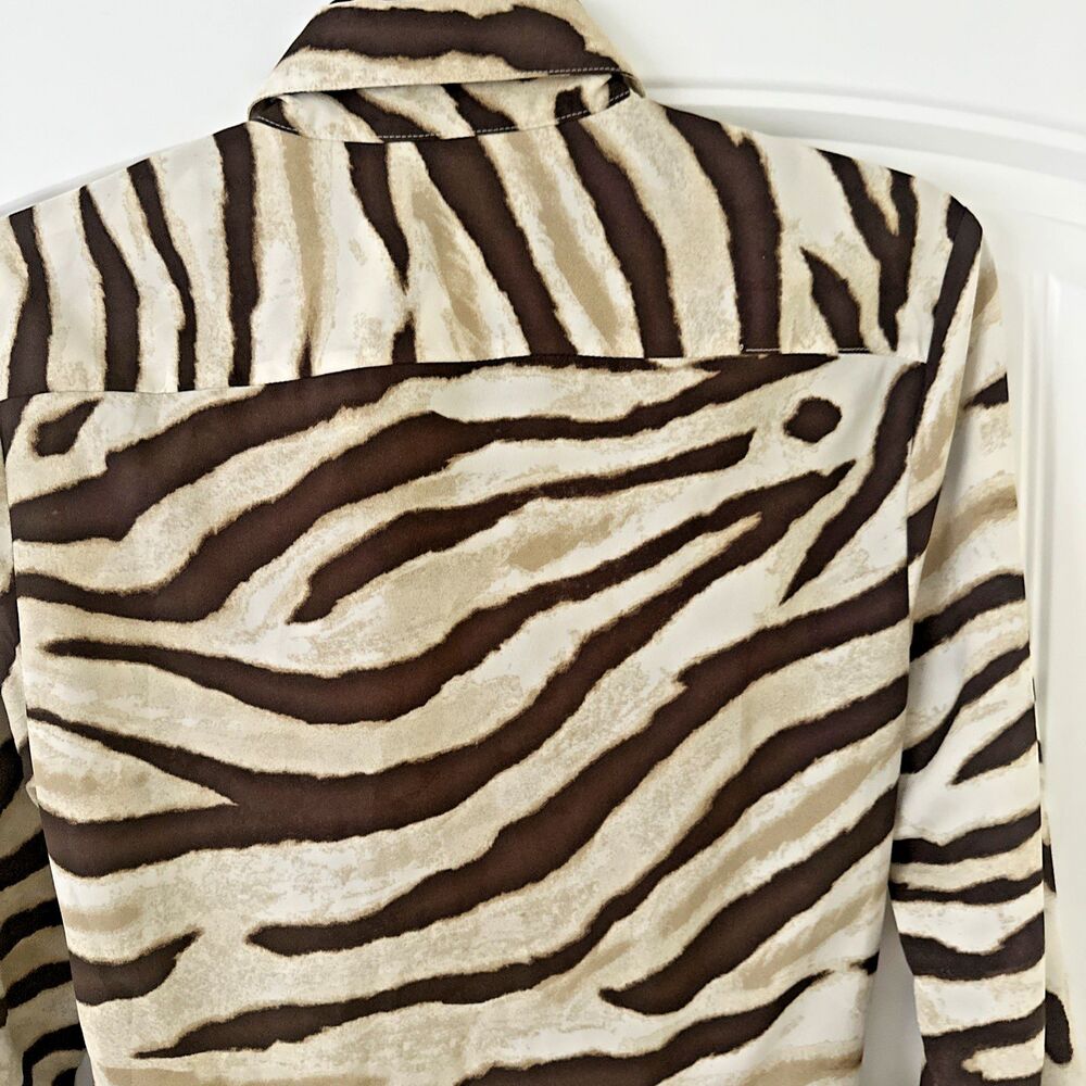 Lauren Ralph Lauren Women's Zebra-Print Tie-Front Crepe Shirtdress Cream Brown 2 - Picture 14 of 14